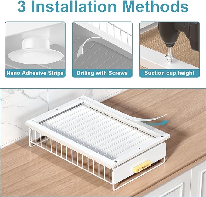 Under Sink Organizer, 2 Pack Pull Out Kitchen Cabinet Organizer, Mute Slide-Out Under Sink Organizers and Storage, Metal Kitchen Bathroom Organizers and Storage Shelves, White