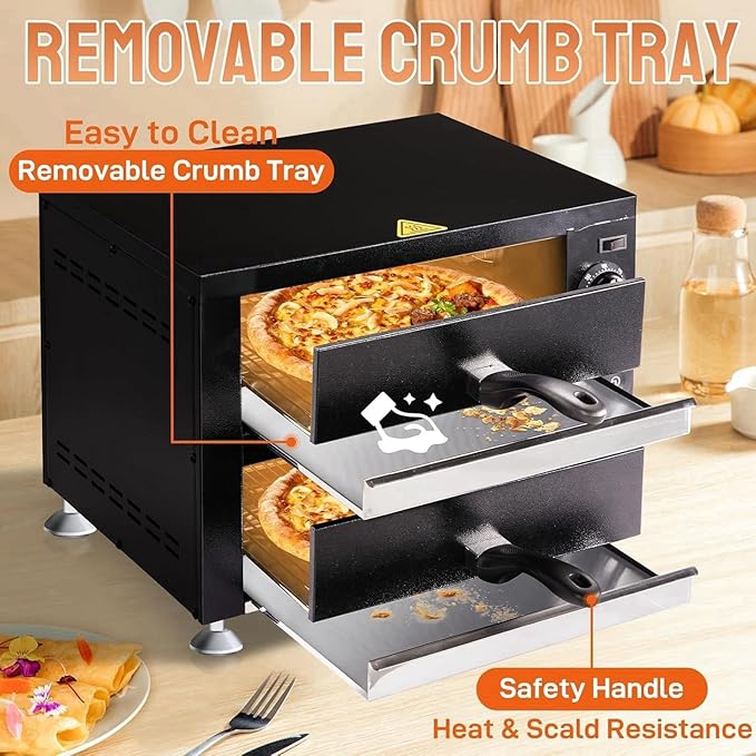 ROVSUN Commercial Double-layer Pizza Oven, Electric Countertop Oven with Timer and Removable Crumb Tray, 110V 2200W, Perfect for Commercial and Home Use, Black