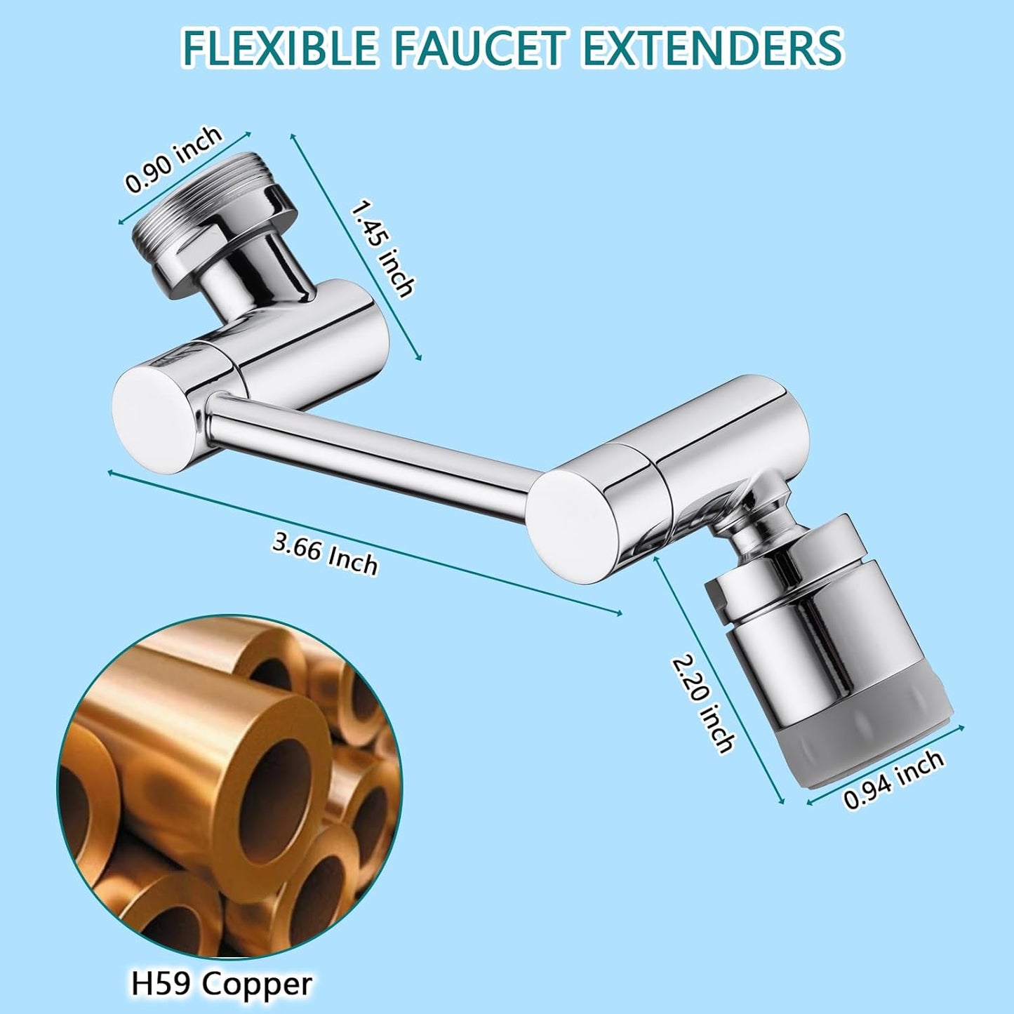 TIDYENDURE 1080°Swivel Faucet Extender, Sink Water Faucet Aerator Extension, 2-Flow Sprayer Faucet Head, Faucets Bubbler for Kitchen and Bathroom Sink Faucet, Tap Adjustment for Face Washing, Silver