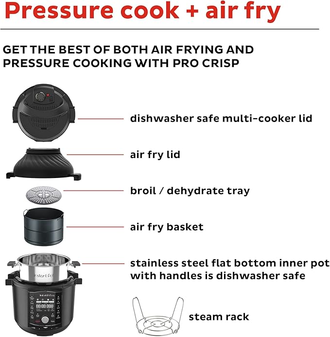 Instant Pot Pro Crisp 11-in-1 Air Fryer and Electric Pressure Cooker Combo with Multicooker Lids that Air Fries, Steams, Slow Cooks, Sautés, Dehydrates, & More, Free App With Over 800 Recipes, 8 Quart