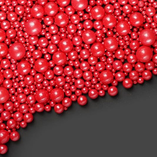 Dazzjoy Edible Christmas Red Pearl Sugar Sprinkles, Mix Size, 4.58oz, Red Sprinkles for Cupcake Decorating, Baking Cake Decorations, Wedding Party Valentines Easter Supplies