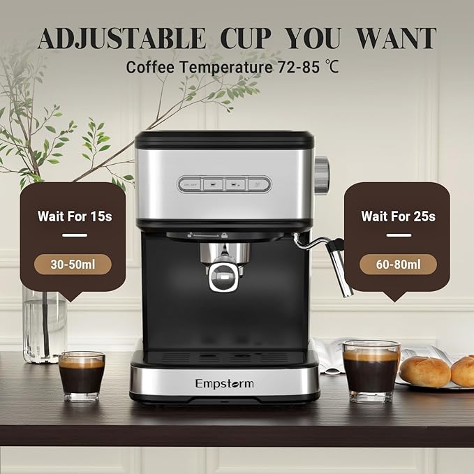 Espresso Machine 20 Bar, 2 in 1 Espresso Maker with Milk Frother Steam Wand for Latte and Cappuccino, Powder and Capsule Portafilter, 50oz Removable Water Tank Coffee Machine for Home-Silver