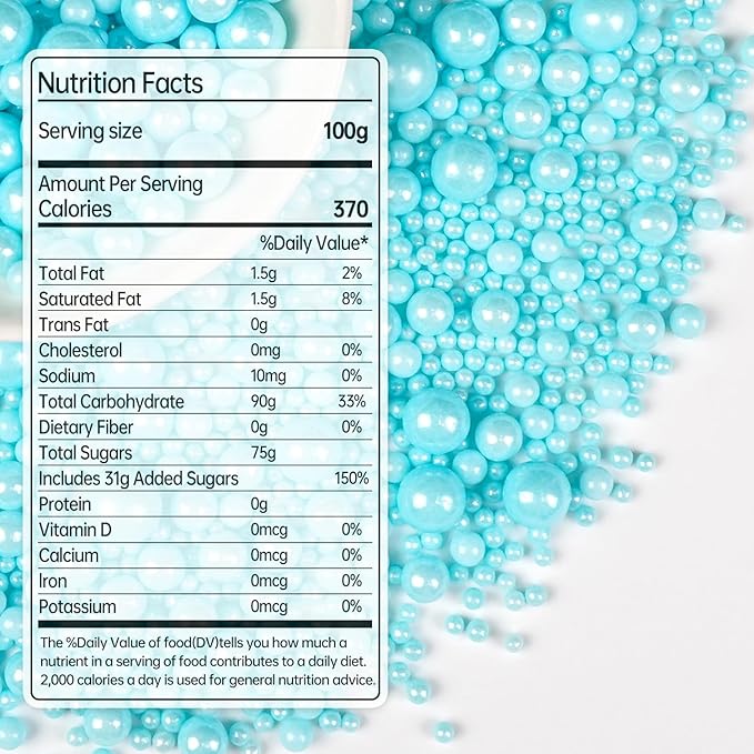 Blue Pearl Sprinkles for Cake Decorating, Edible Baking Candy, 150g/5.29oz Mix Size, Cake Topper Decorations, Cupcake, Ice cream for Kid's Birthday Christmas Party Valentine's Day