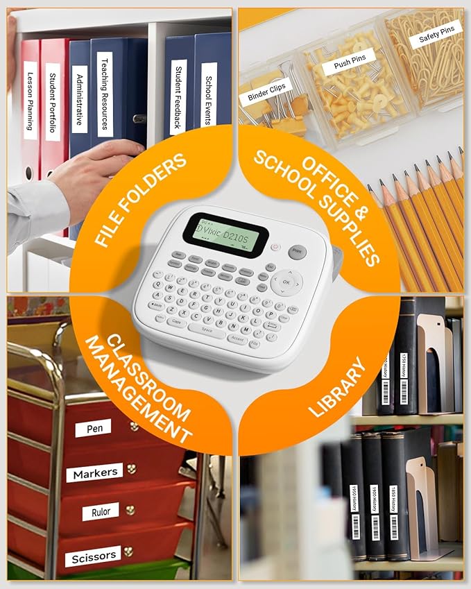 Label Maker Machine, D210S Label Maker Machine with Tapes Waterproof, Handheld Label Machine with Keyboard Powered by USB-C, Labeler with Chain Print Reduce Wastes for Home Office Organization