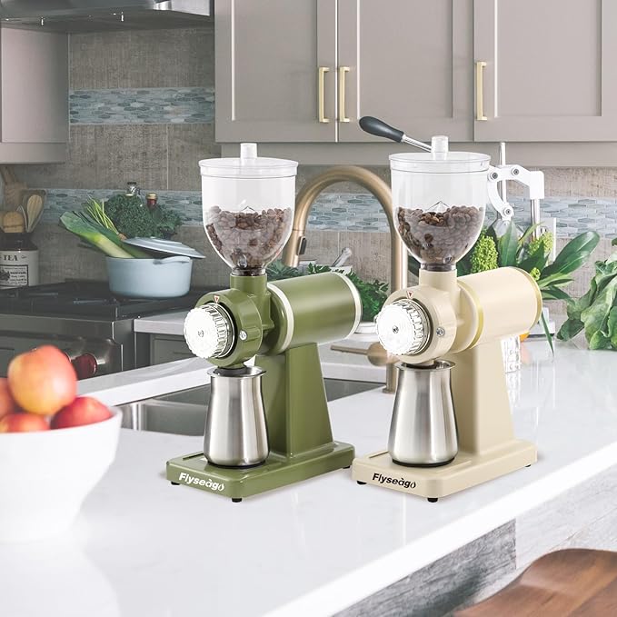 Electric Coffee Grinder Burr Espresso Coffee Bean Grinder Small Automatic Stainless Steel Coffee Mill With Brush, Creamy White