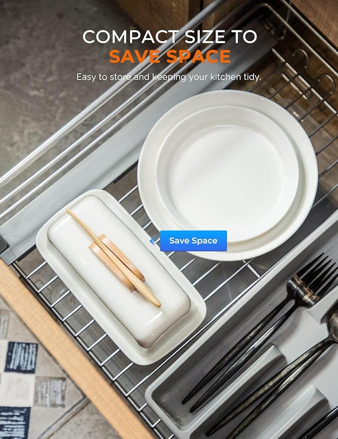 Butter Dish with Lid and Knife Ceramic Butter Holder for Counter Humanized Clamp-able Knife Handle Design, Perfect for East West Coast Butter, White