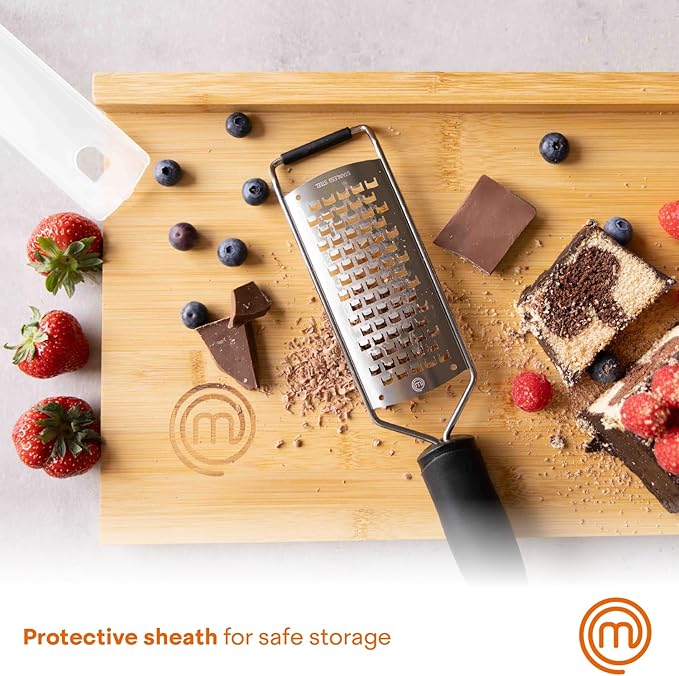 MasterChef Cheese Grater Handheld, Kitchen Food Shredder Tool for Grating Parmesan, Garlic, Ginger etc, Small Flat Zester Grater, Stainless Steel with Non Slip Rubber Foot and Easy Grip Handle