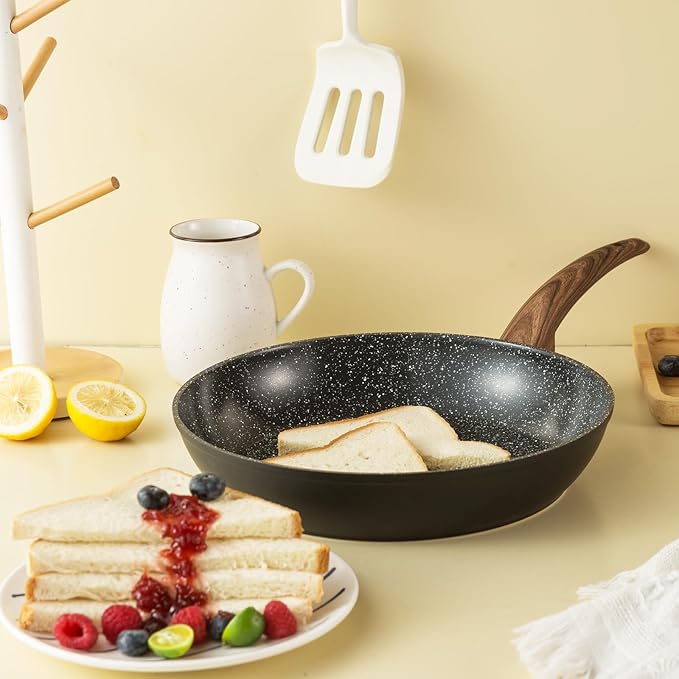 Pots and Pans Set Non Stick, Ceramic Cookware Set with Granite Pattern Kitchen Cooking Sets Induction Pot and Pan w/Frying Pans, Saucepans, Casserole, Non-Toxic, PTFE/PFOA/PFOS-Free, Black