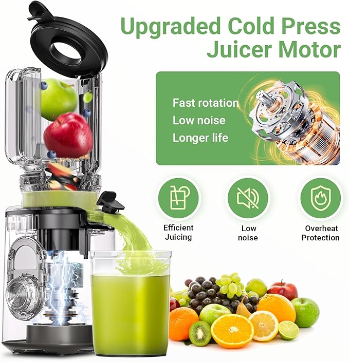 AAOBOSI Cold Press Juicer, 4.35" Large Feed Chute Masticating Juicer Machines (Upgrade) High Juice Yield Slow Juice Extractor fit Fruits &Vegetables, Easy to Clean, New Designed for Home and Travel