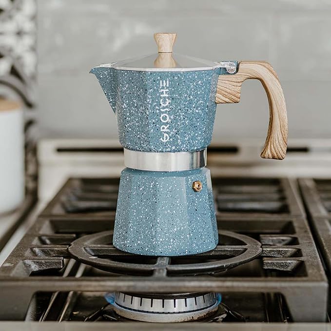 GROSCHE Milano Moka pot, Stovetop Espresso maker, Greca Coffee Maker, Stovetop coffee maker and espresso maker percolator (Indigo, 9 cup)