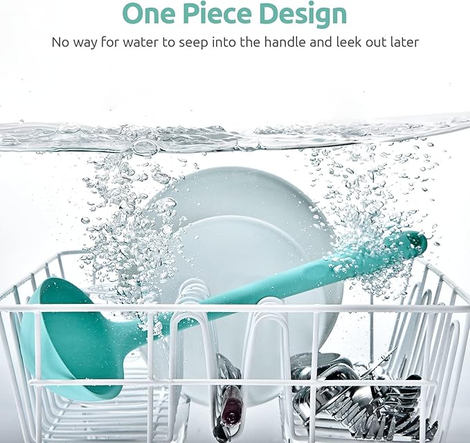 13 inch Silicone Soup Ladle: U-Taste 600ºF Heat Resistant 4 oz Large Non-stick Seamless Rubber Kitchen Deep Serving Spoon with Non-slip Solid Long Handle for Cooking Sauce/Stews/Gravies (Aqua Sky)