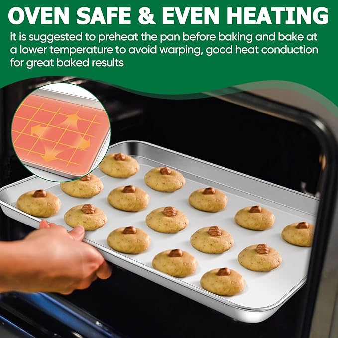 TeamFar Baking Sheet Set - Stainless Steel Baking Sheet Pan with Cooling Rack & Silicone Baking Mat, 10.5/12.5/16inch Cookies Sheets for Oven Baking (3 Sheets + 3 Racks + 3 Mats), Easy Clean