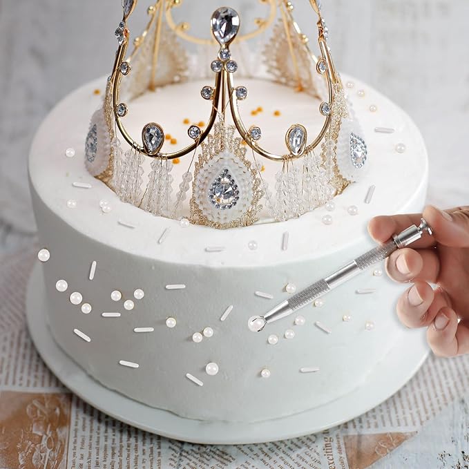 Kasvan White Mix Sugar Sprinkles - Edible Candy Pearls with 4-Claw Sprinkle Pen,118g/4.16 Oz, Gift Box Pack, Baking Cake Decorations, Ice Cream Toppings and Cookie Decorating, Wedding Party Chirstmas Supplies