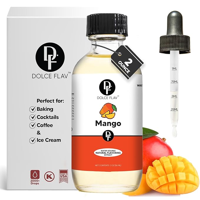 Dolce Foglia Mango Extract - 2 Ounce Water-Soluble Multipurpose Flavoring Ideal for Baked Goods, Beverages, Coffee, Desserts & Ice Cream - Mango Essence Perfect for Weight Management