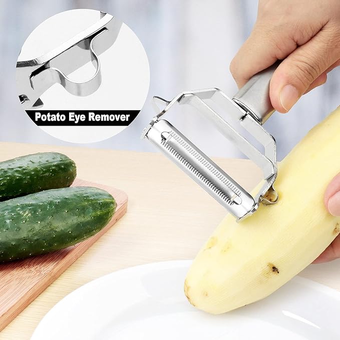 PrinChef Vegetable Peeler, 3 in 1 Versatile Y Potato Peeler for Kitchen| Ultra Sharp Julienne Peeler with Anti-Slip Handle | Stainless Steel No-Rust Veggie Peeler, Heavy Duty