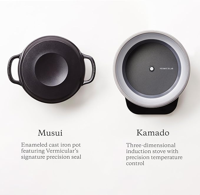 Vermicular Musui–Kamado (RICEPOT) | Cast Iron Induction Cooker | Precision Multicooker | Japanese Rice Cooker | Slow Cooker | Non-Toxic Enameled Cast Iron Pot | Matte Black & Silver | US Model (120V)