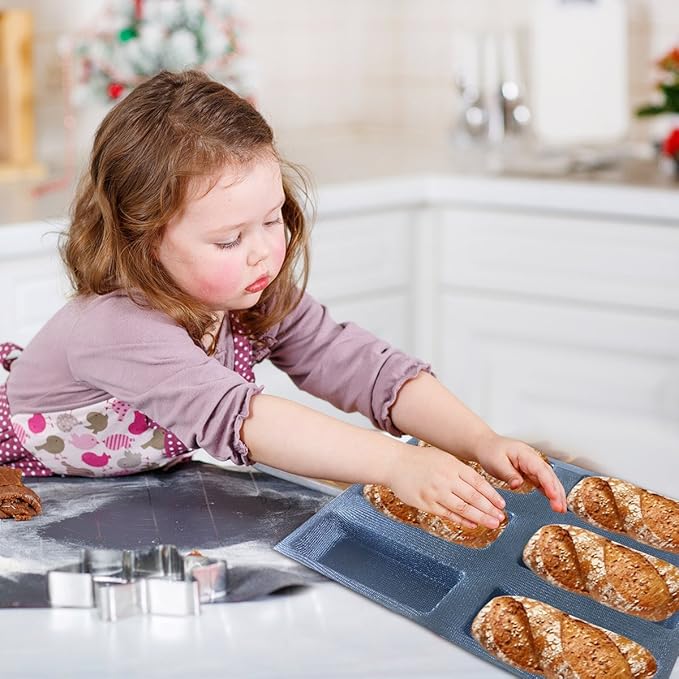 Bluedrop Silicone Bread Forms Square Shape Bread Molds Non Stick Bakery Trays Silicone Coated Fiber Glass 6 Caves Rectangle Moulds