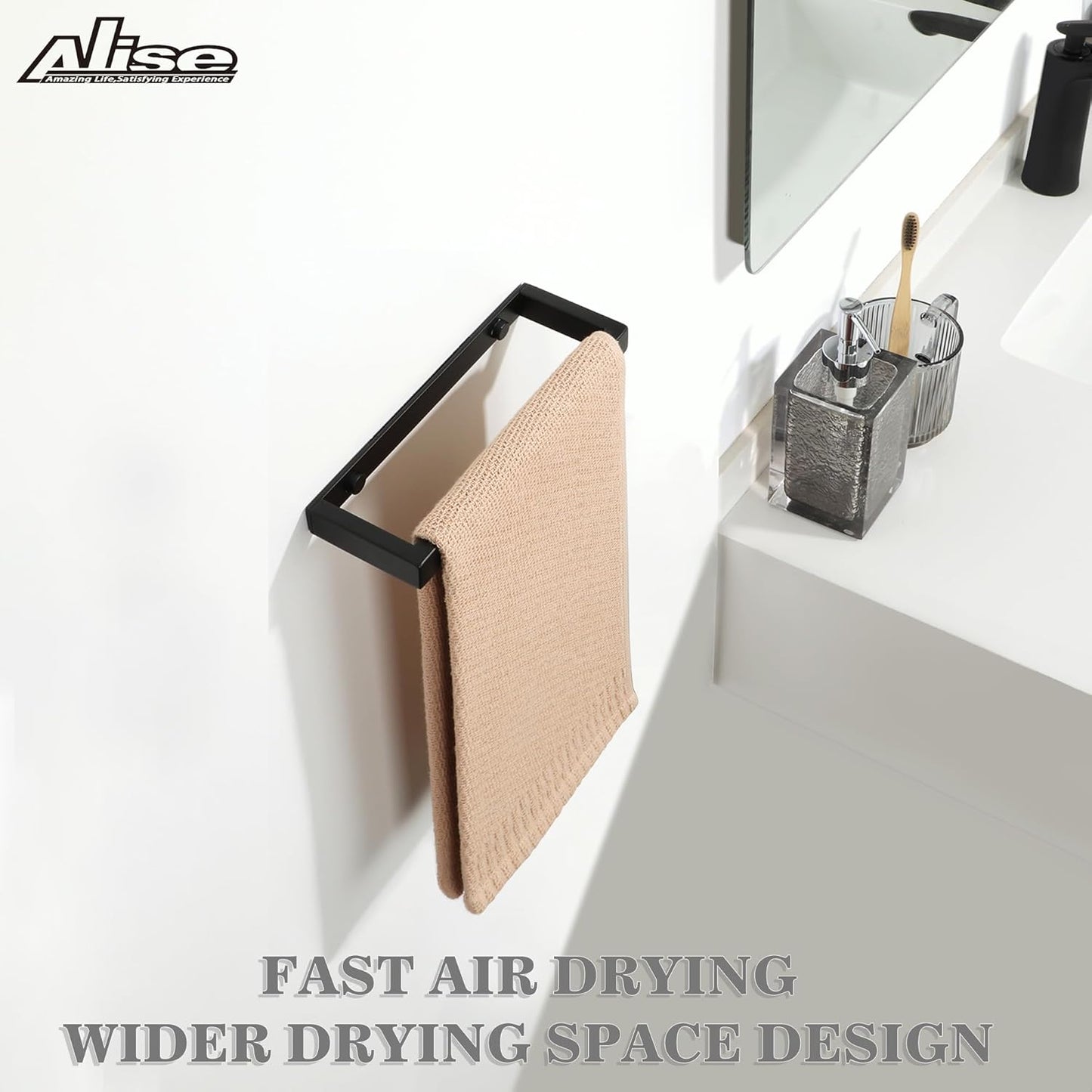 Alise Bath Towel Bar,Wall Mount Towel Holder Towel Rack Towel Hanger for Bathroom Lavatory,8 Inch SUS304 Stainless Steel Towel Rail,Matte Black GJF020-B