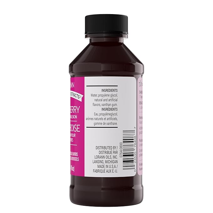 LorAnn Oils Raspberry Bakery Emulsion: True Essence, Ideal for Boosting Fruit Tones in Cakes, Cookies & Desserts, Gluten-Free, Keto-Friendly, Extract Substitute Essential for Your Kitchen, 4 Oz