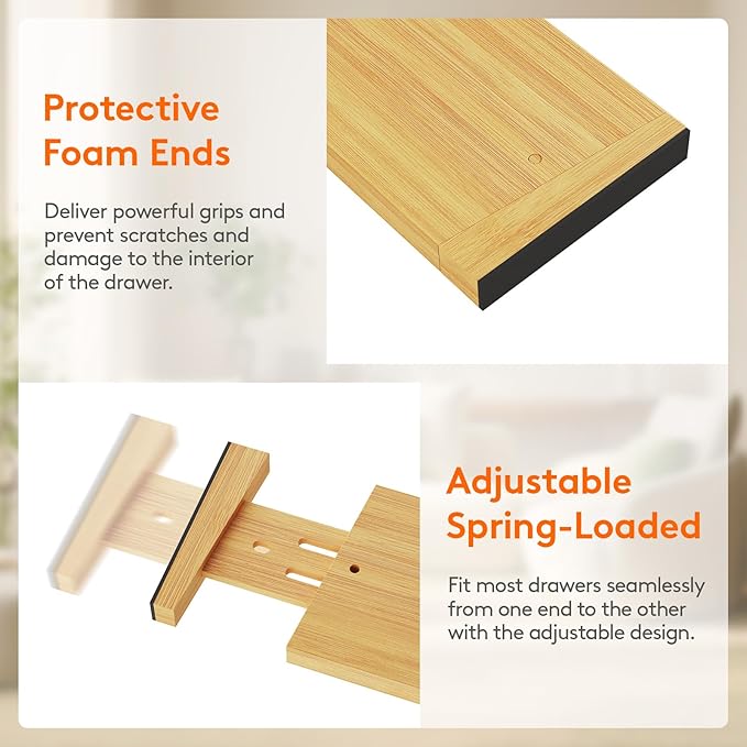 Lifewit 16-22" L x 4" H Drawer Dividers Bamboo 5 Pack, Adjustable Drawer Organizers for Clothes, Expandable Dresser Separators in Bedroom/Bathroom/Kitchen/Fridge/Office Organization and Storage