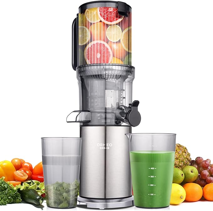 Juicer Machines,ORMEO HOME Cold Press Juicer with Large Feed Chute Fit Whole Fruits & Vegetables,Slow Masticating Juicer With Pulp Seperation,99% Juice Purity,200W Quiet Motor,Easy to Clean,BPA Free