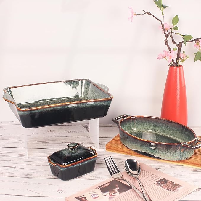 Ceramic Casserole Baking Dish, 2 Quarts Baking Dish for Oven, Lasagna Pans, Oven Safe Durable Bakeware for Kitchen Home Decor, Banquet and Dinner, Rectangular 1 PCS 10 x 8 Inch