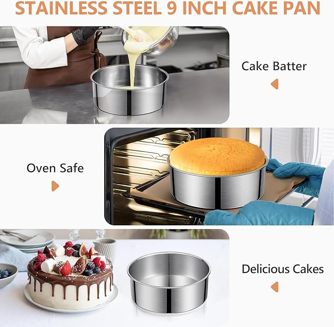 9 Inch Cake Pan, Removable Bottom & Easy Releasing, Leakproof & Nonstick Cake Baking Pan, 304 Stainless Steel Round Cake Pan, Non-Toxic & Healthy, Dishwasher Safe
