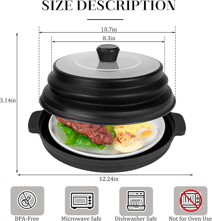 10.7 Inch Microwave Food Cover with Heat Insulation Mat, Anti-Scald Collapsible Microwave Splatter Cover, Multi-Functional as Colander & Fruit Plate, Dishwasher Safe, Ideal for Meal Prep (Transparent)