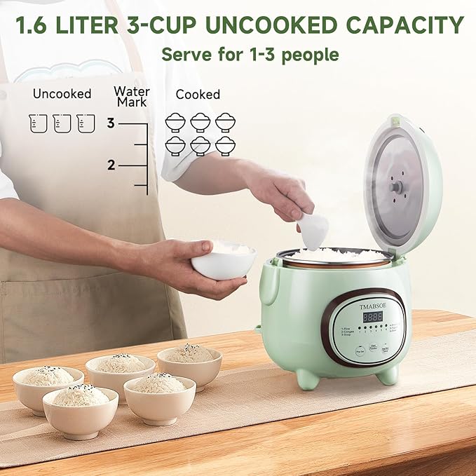 Rice Cooker 6 Cup (Cooked), Small Rice Cooker with 6 Cooking modes,24-Hr Delay Timer and Auto Keep Warm Function, Non-Stick Inner Pot,1.6L Suitable For 1-3 People