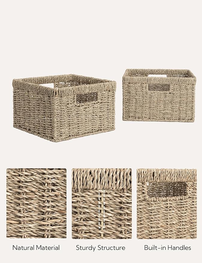 StorageWorks Wicker Storage Baskets, Handwoven Seagrass Basket for Organizing, Decorative Wicker Baskets with Built-in Handles, Set of 2