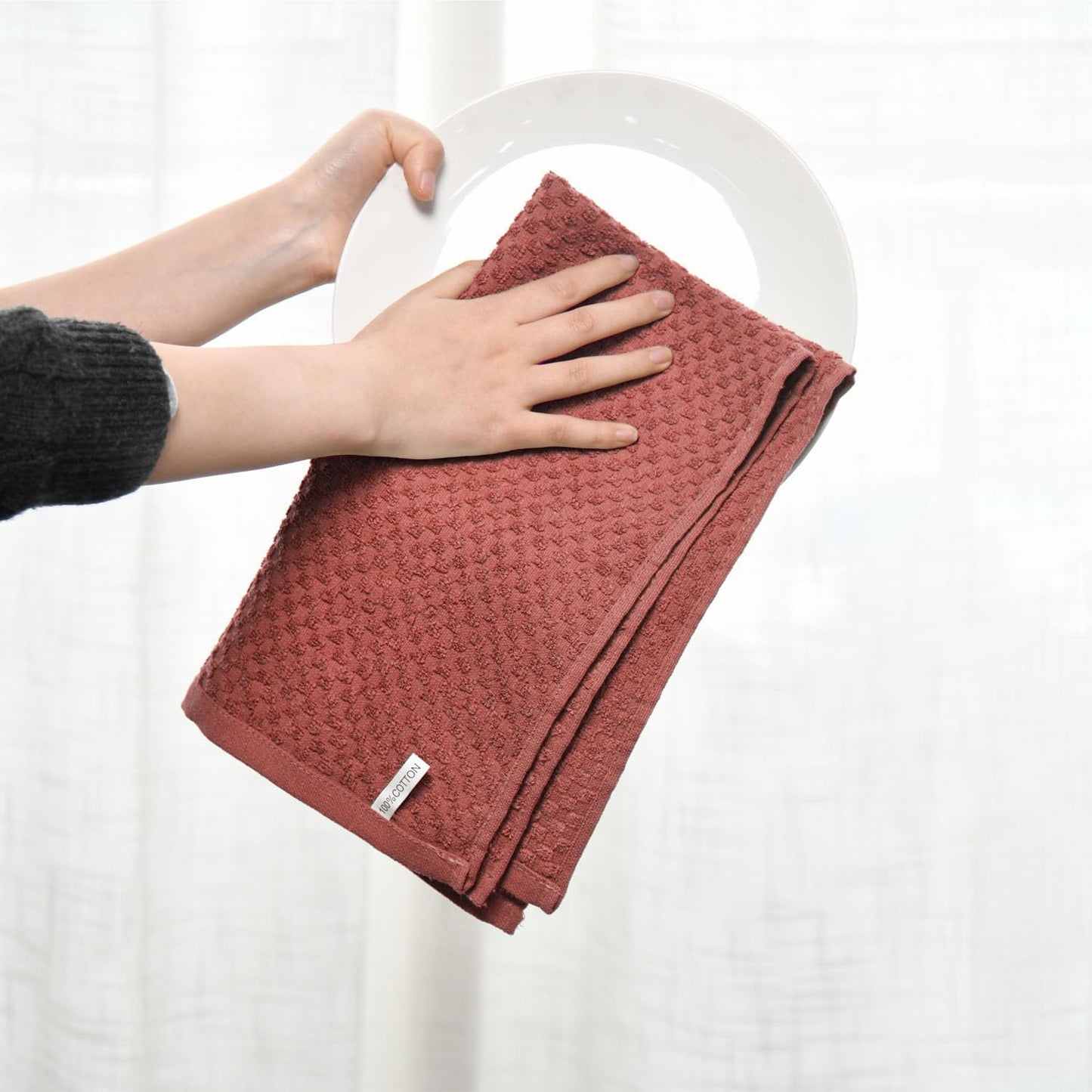 Artoid Mode Ring Spun Cotton Red Dishcloth Kitchen Towels, 12x12 Inch Ultra Soft Absorbent Quick Drying Household Cleaning Kitchen Rags Set of 6