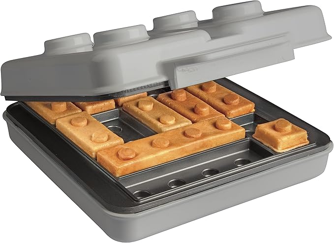 Waffle Wow! Building Brick Electric Waffle Maker - GREY with 2 Construction Eating Plates - Cook Fun Buildable Waffles in Minutes- Revolutionize Breakfast - Stack & Build on Serving Dishes Great Gift