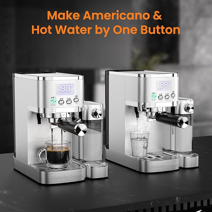 Espresso Machine 20 Bar Cappuccino Latte Machine with Automatic Milk Frother,Temperature Control LED Display StainlessSteel Dual Heat System Coffee Maker with ESE Pod Filter for Home