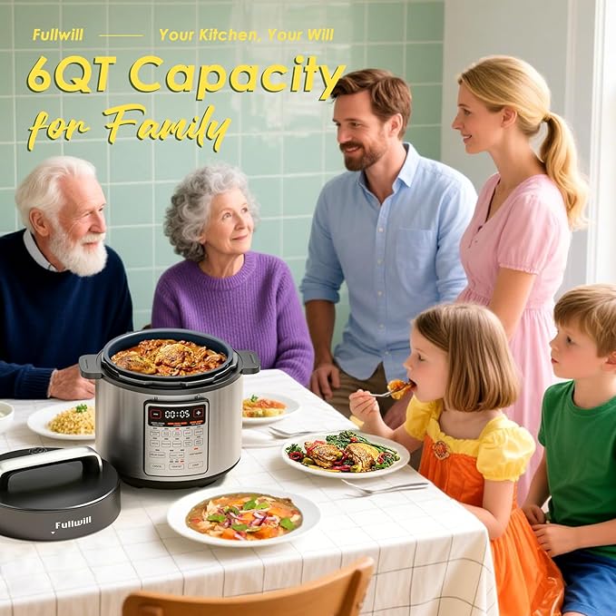 Fullwill 9-in-1 Electric Pressure Cooker, 12 Presets Instant Multi Cooker Olla de Presion Nonstick Pot 6 Quarts