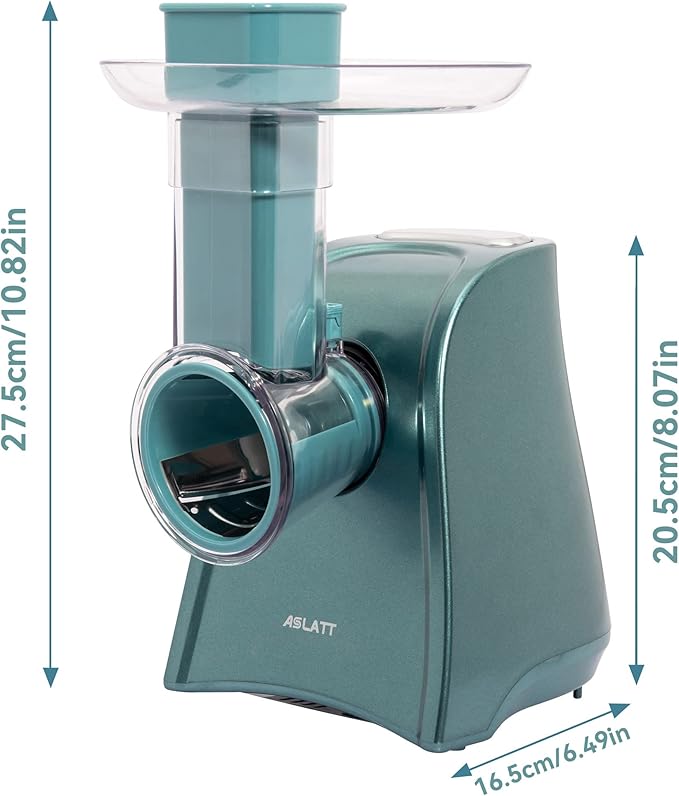 One-Touch Control Cheese Grater Machine - Electric Shredder for Vegetables, Fruits, Potato - Salad Maker with 5 Free Attachments, Green