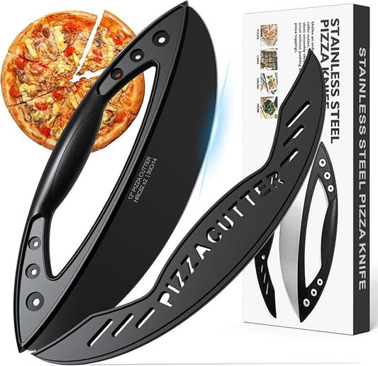 AILUROPODA 12-Inch Pizza Rocker Blade Cutter, Stainless Steel with Protective Cover, Black