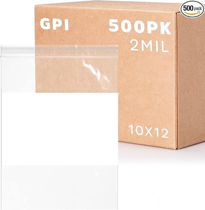 10" x 12" 1 Gallon Zip Bags, 2 Mil Thick Clear Plastic Reclosable Zipper Lock Bags with Write-on White Block, with Resealable Zip Top Lock for Food Storage, A4 Letter Size Paper, 500 Count