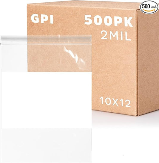 10" x 12" 1 Gallon Zip Bags, 2 Mil Thick Clear Plastic Reclosable Zipper Lock Bags with Write-on White Block, with Resealable Zip Top Lock for Food Storage, A4 Letter Size Paper, 500 Count