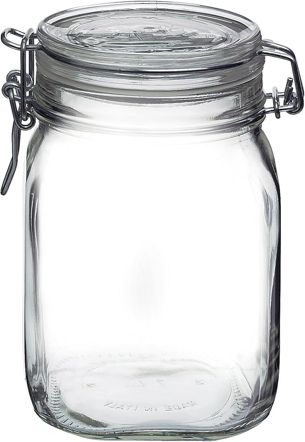 Bormioli Rocco Fido, 2 Pack, 33.75 Oz. Food Storage Glass Jars, Airtight Rubber Seal & Glass Lid, with Stainless Wire Clamp, Mason Jar, Made in Italy