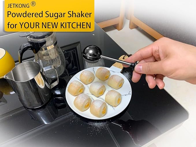JETKONG Baker's Dusting Wand for Sugar, Flour and Spices, Stainless Steel Powdered Sugar Shaker Duster Sifter, Set of 2 (Black)