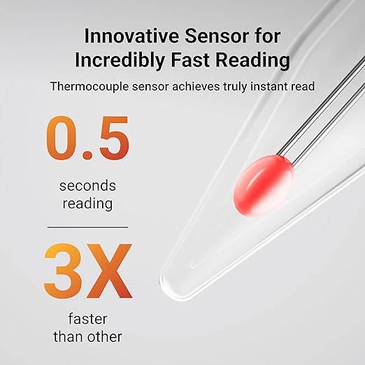 Professional Meat Thermometer, Instant Read in 0.5 Sec, NIST Certified Accuracy ±0.5°F, IP67 Waterproof, Ambidextrous Backlight, Auto-Rotating Display, for BBQ/Grill/Cooking, Black&Orange