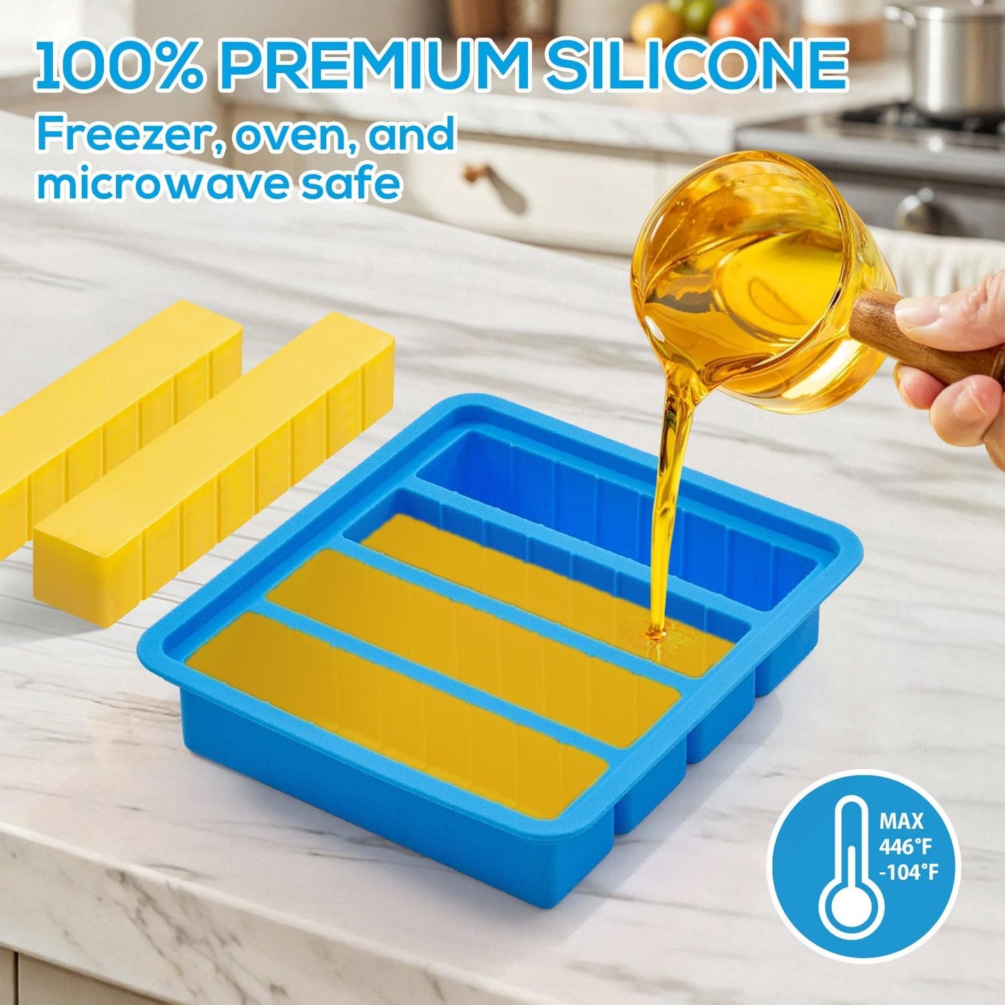 Silicone Butter Mold with Lid & Spatula, Non-Stick Butter Maker Tray and Container for Homemade Butter Storage, Baking, Freezing