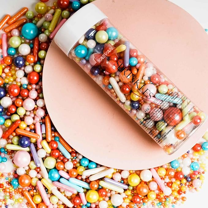 Kasvan Rainbow Mix Sugar Sprinkles - Edible Candy Pearls with 4-Claw Sprinkle Pen,118g/4.16 Oz, Gift Box Pack, Baking Cake Decorations, Ice Cream Toppings and Cookie Decorating (Rainbow)
