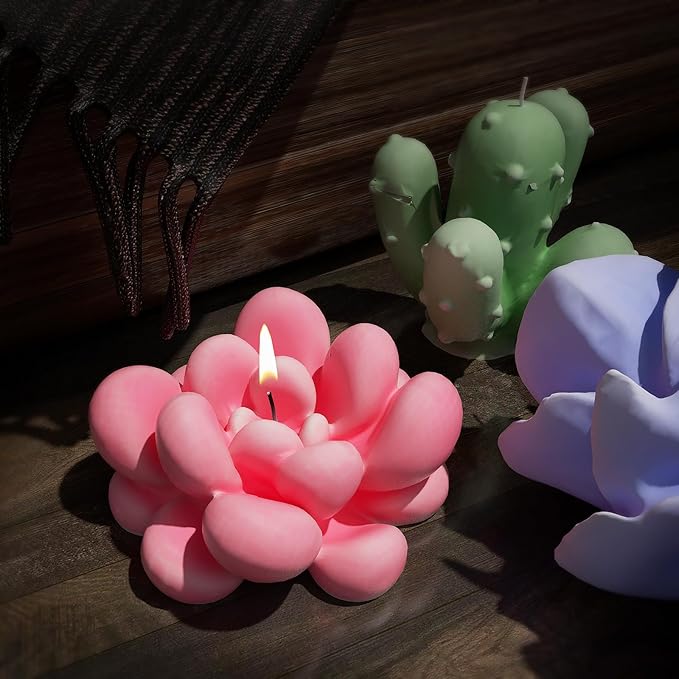 Succulent Candle Mold 16 Pcs - Resin Casting Mold for Jewelry, Clay, and Candle Making - 3D Silicone Craft Supplies