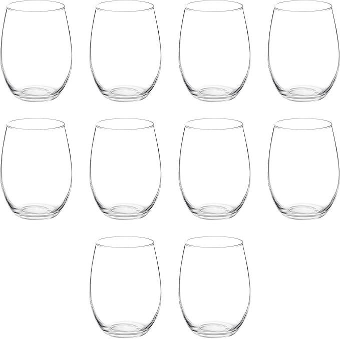 DISCOUNT PROMOS 10 ARC Stemless Wine Glasses Set, 21 oz. - Chardonnay, Cabernet, Merlot, Sauvignon - Clear