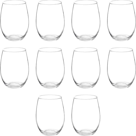 DISCOUNT PROMOS 10 ARC Stemless Wine Glasses Set, 21 oz. - Chardonnay, Cabernet, Merlot, Sauvignon - Clear