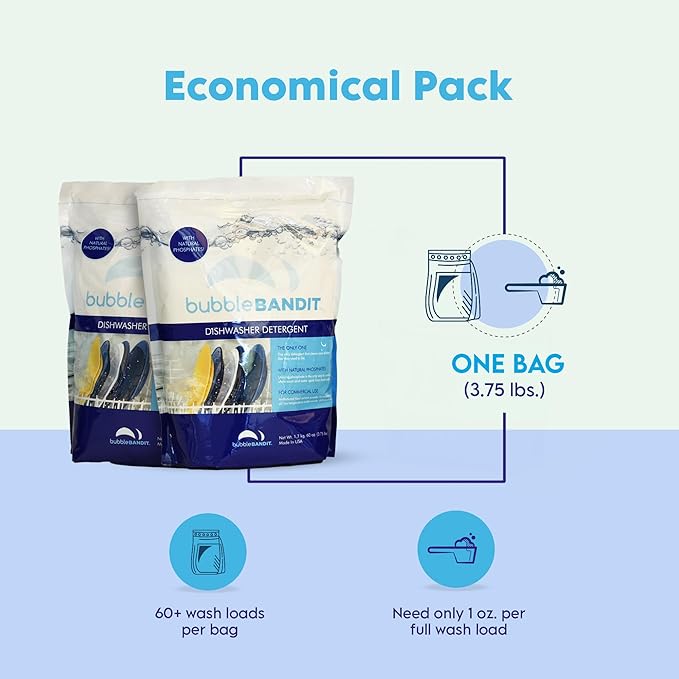 Dishwasher Powder Detergent with Phosphate(Pack of 2). The Best Dishwasher Detergent for Spotless Dishes in Hard Water! ALL-IN-ONE (Soak, Wash & Rinse),(7.5 lbs.)