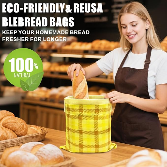 Mosucoirl Beeswax Bread Bags 2 Pack, Reusable Bread Storage Boxes for Homemade Sourdough, Cotton Food Bags Loaf Containers to Keep Fresh Large (Yellow)
