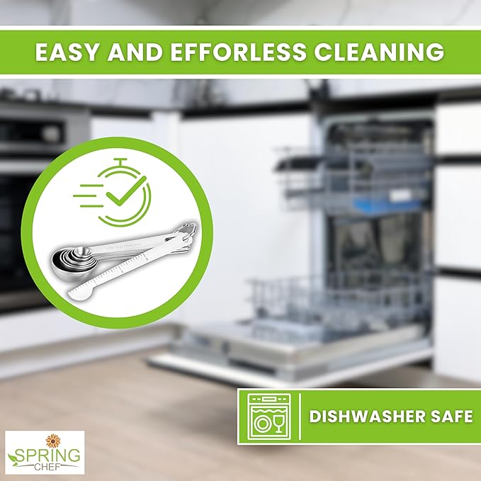 Spring Chef Stainless Steel Measuring Spoons Set of 8 with Leveler, Round Metal Teaspoon & Tablespoon Measuring Spoons - Nesting Kitchen Gadgets For Baking & Cooking, Dry & Liquid Ingredients