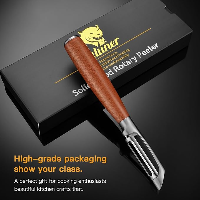 Premium I Type 304 Stainless Steel Multifunctional Kitchen Peeler Real Wood Handle Ultra Sharp Blade Vegetable Potato Apple(Aosuan)